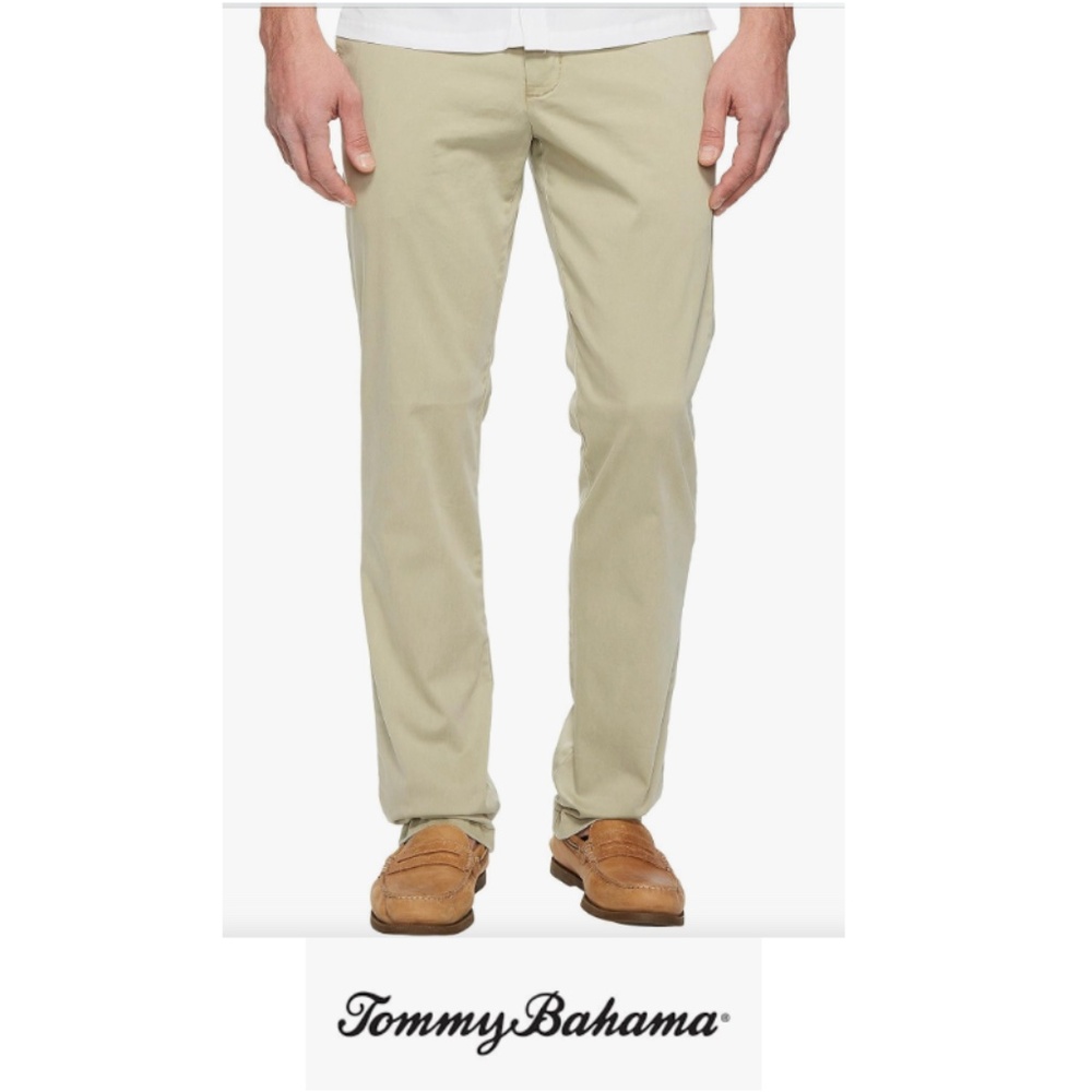 NEW Tommy Bahama Mens Cotton Chino Pants 38x32 Beige Flat Front Straight Leg NWT